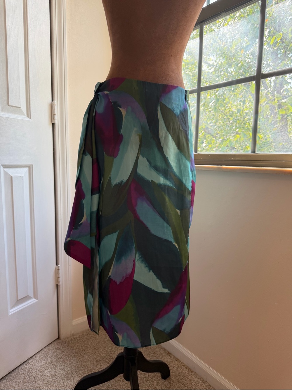 Banana Republic Teal, Blue & Magenta Abstract Wrap Midi Skirt